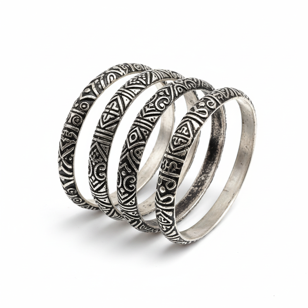 Oxidised Silver Tribal Bangles Set of 4
