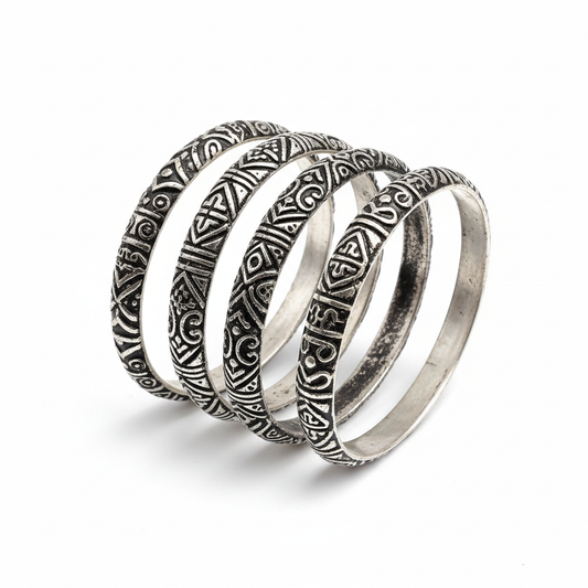 Oxidised Silver Tribal Bangles Set of 4